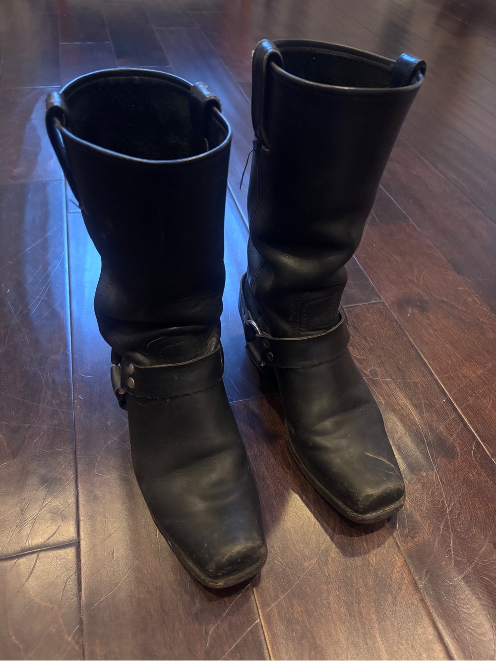 FRYE AND CO. Black Leather Harness Moto Boots